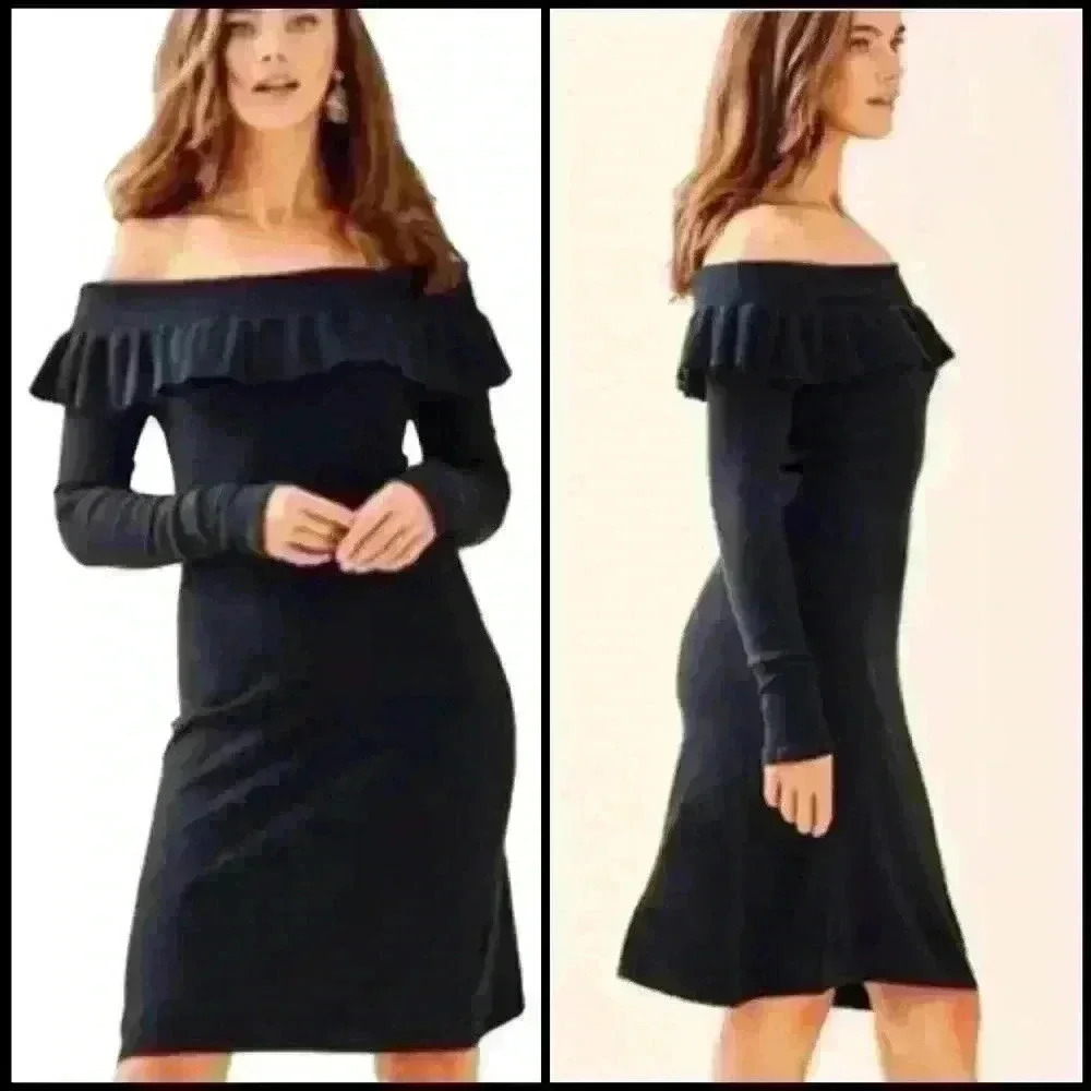 Lilly Pulitzer Moda Off Shoulder Night Out Sweater Coquette Dress Black Size XS